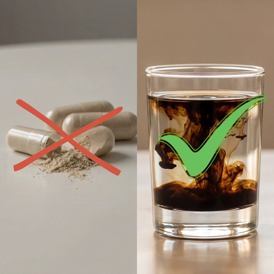 Pills versus real shilajit resin dissolving in water